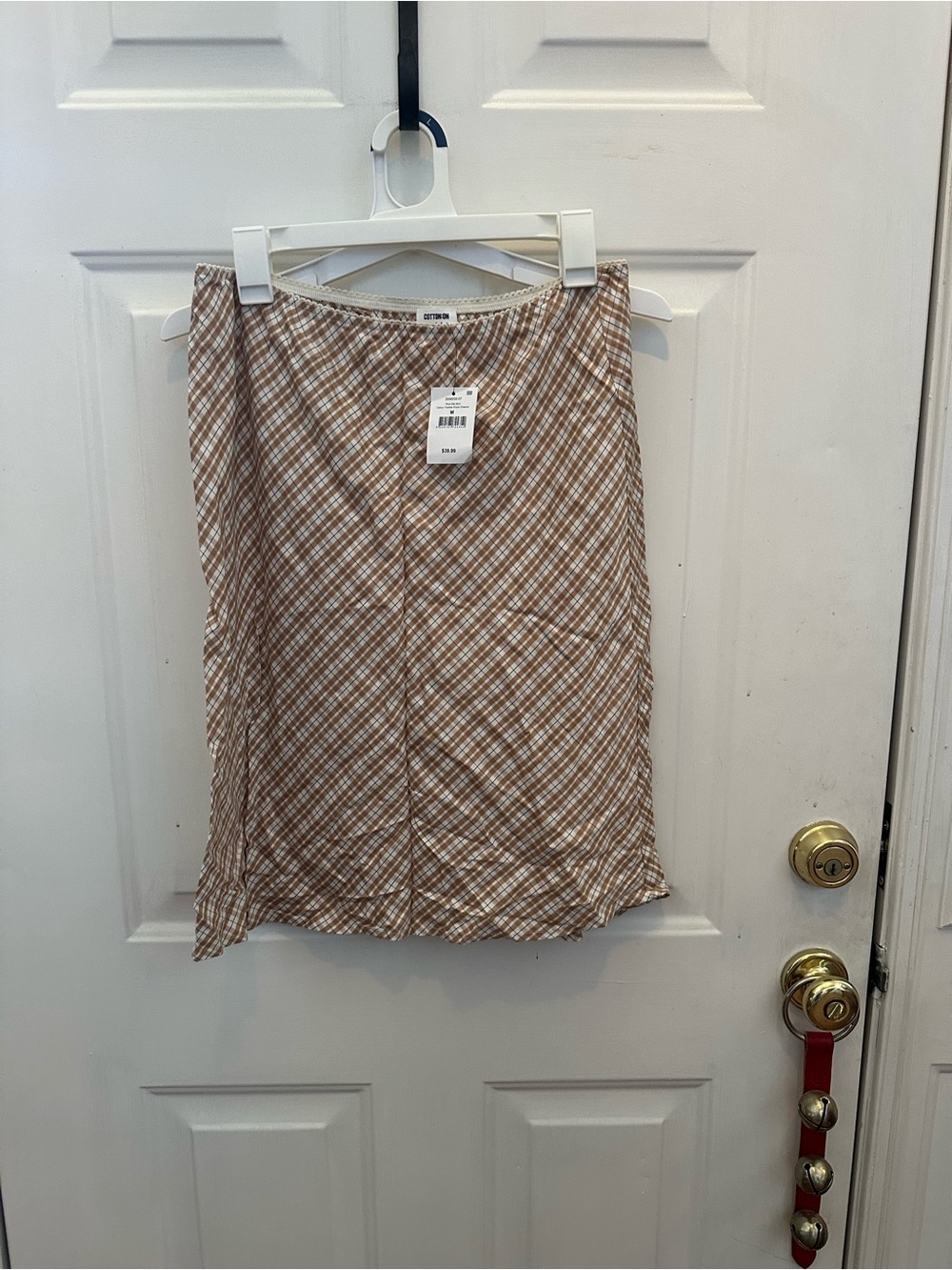 Cotton On Tan and White Plaid Midi Skirt
